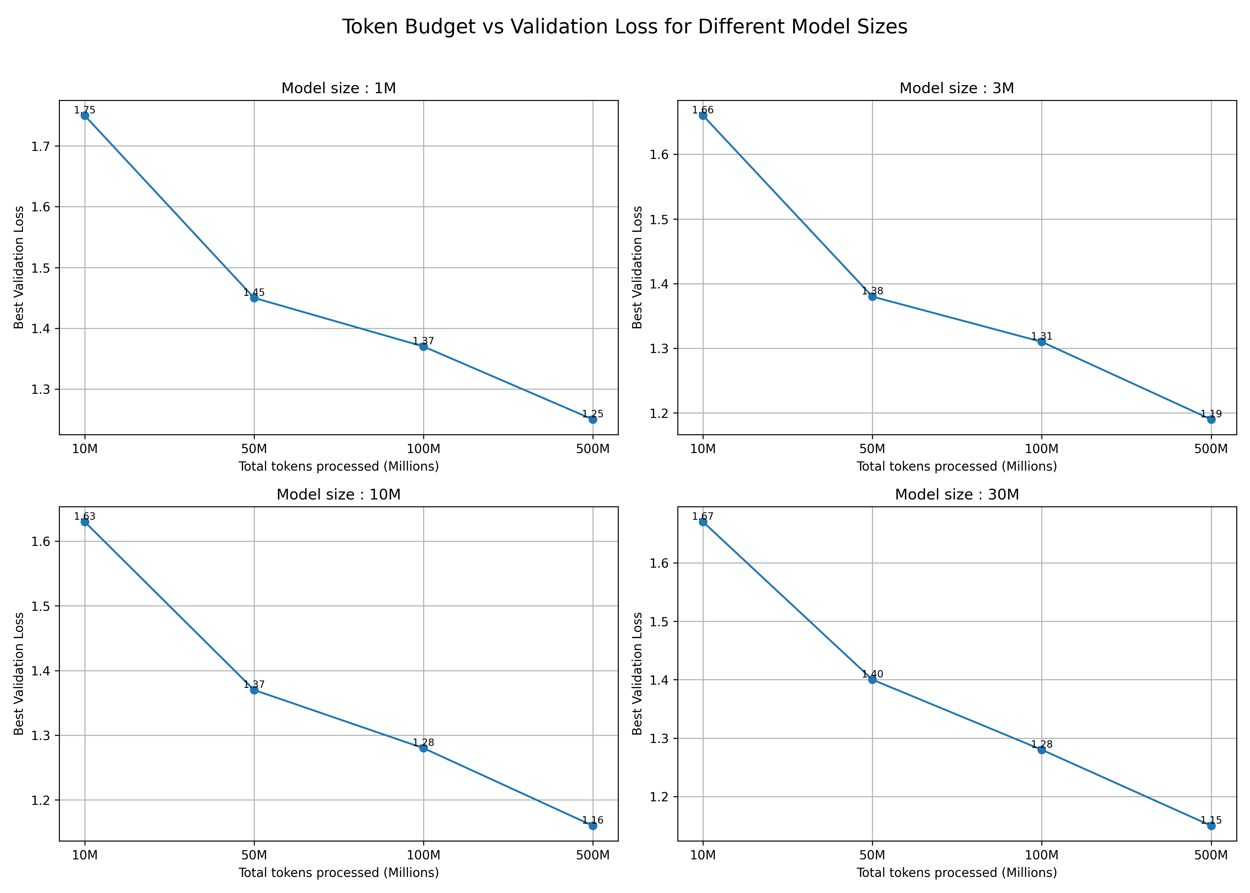 Token size vs Validation Loss